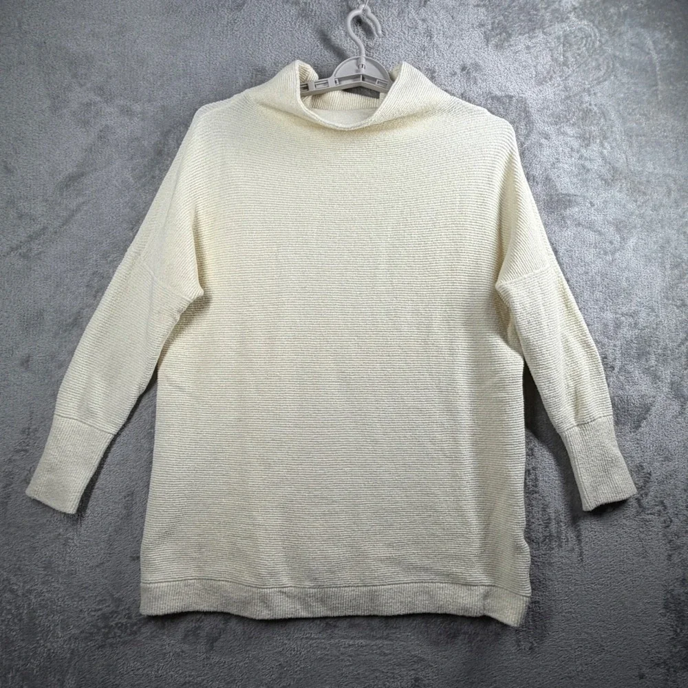 Free People Ottoman Slouchy Tunic Sweater‎ XS Ivory Ribbed Mock Neck Pullover